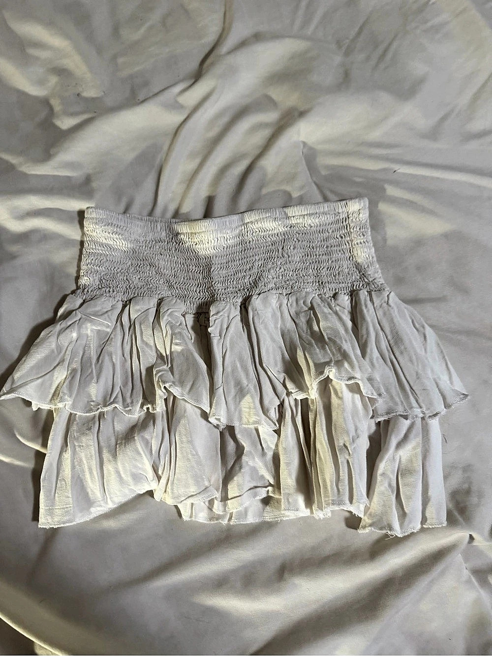 Layered Ruffle Mini Skirt in White Like New